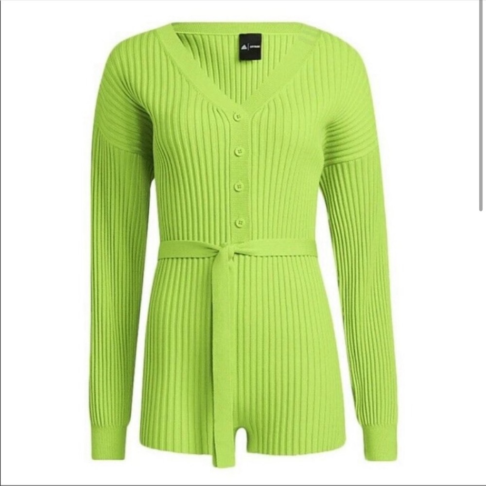 Adidas x Ivy Park Green Rib Knit Romper XL Belted Button Front